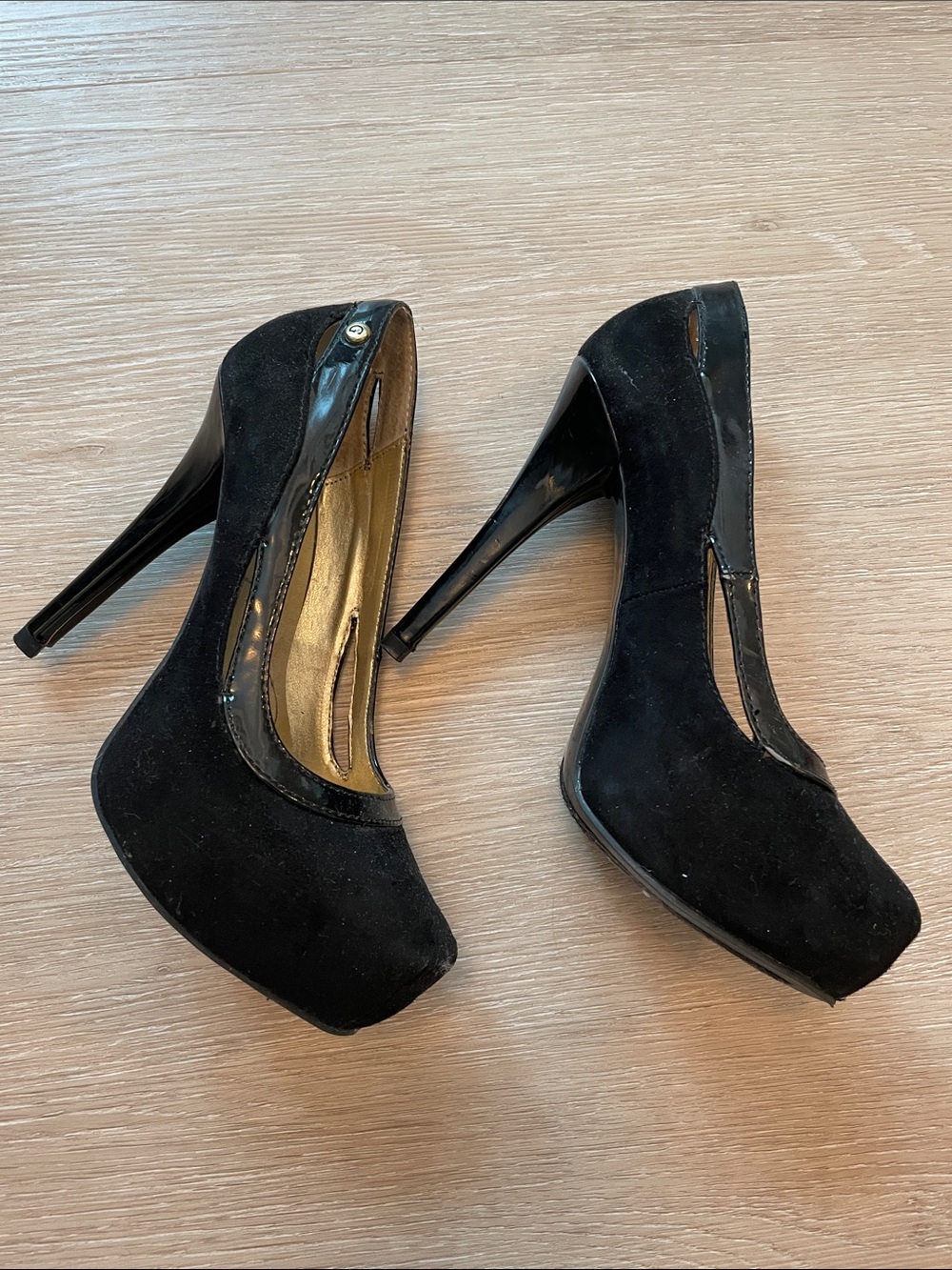 GUESS Black Suede and Patent Trim High Heel Pumps - Picture 3 of 8